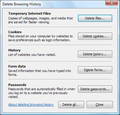IE7 delete browsing history