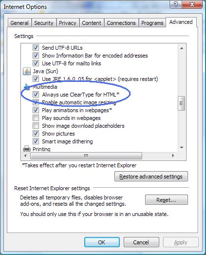 IE7 - Disable ClearType