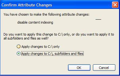 Disable indexing on all subfolders and files