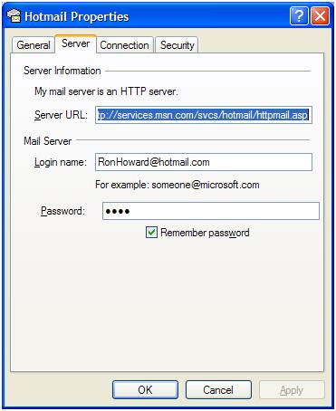 Outlook Express internet account settings
