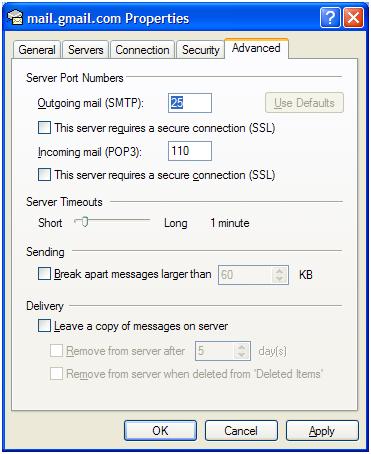 Outlook Express advanced account settings