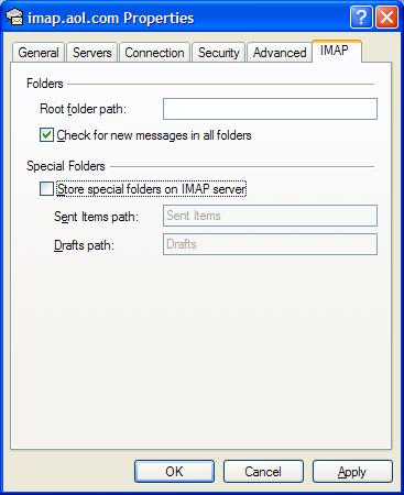 IMAP settings for AOL in Outlook Express