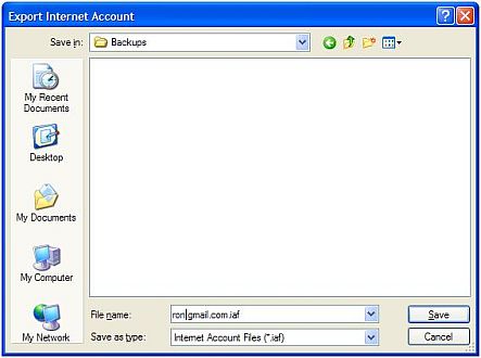 Outlook Express internet account
