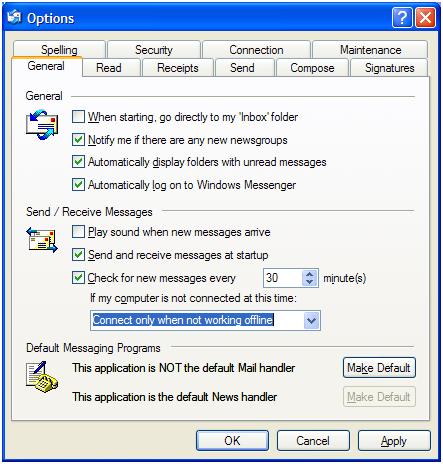 Outlook Express options