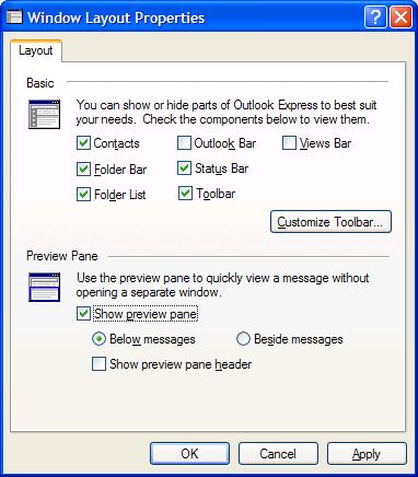 Outlook Express preview pane