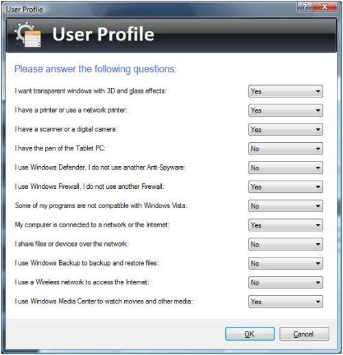 User profile for Vista services optimizer