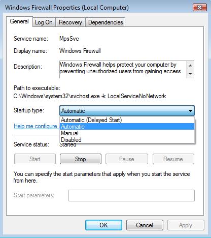 Disable Windows firewall service