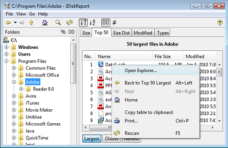 50 largest files in folder