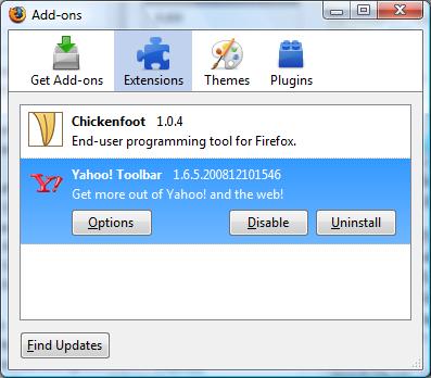 Uninstall Yahoo Toolbar as FireFox extension