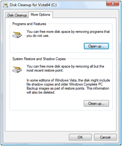 More options in Vista disk cleanup