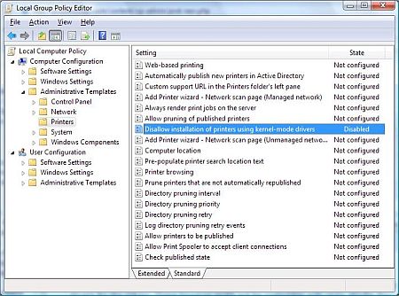 Vista local group policy editor - use old printers in Vista