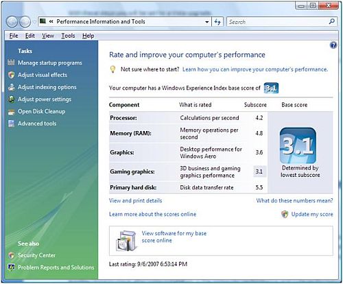 Vista Performance Information and Tools