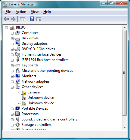 Unknown devices in Windows Vista
