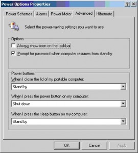 Windows XP Power Options