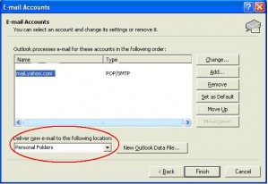 E-mail delivery location for account in Outlook