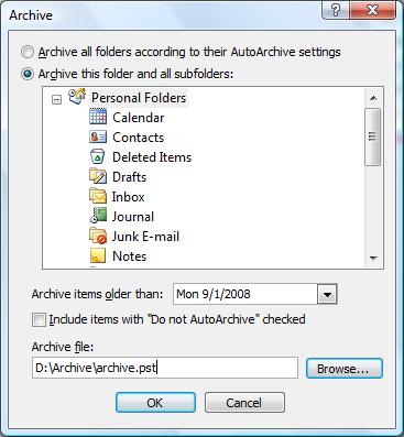 Archive PST file content