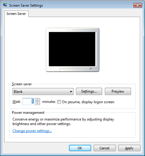 Disable Screen Saver Save power with screen saver
