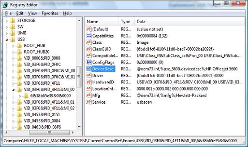 USB device list in Windows registry