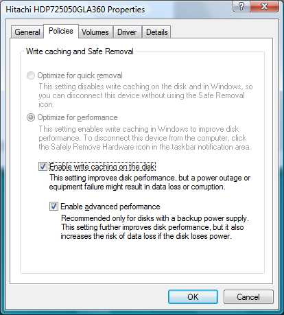 Maximize Disk Performance Vista hard disk policies