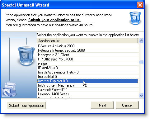 Special uninstall of IE8 Internet Explorer 8.0 uninstall