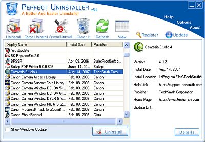 Select software to uninstall