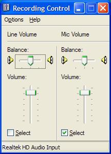 Recording control in Windows XP