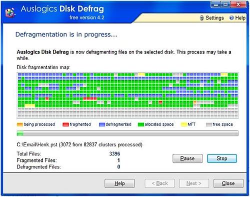 Disk defrag progress