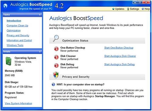 BoostSpeed main screen