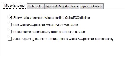 QuickPCOptimizer Configuration Program configuration options