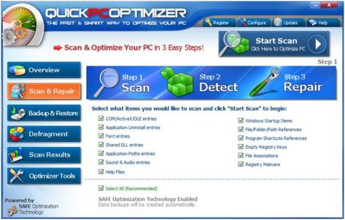 Registry Scan Program scan options