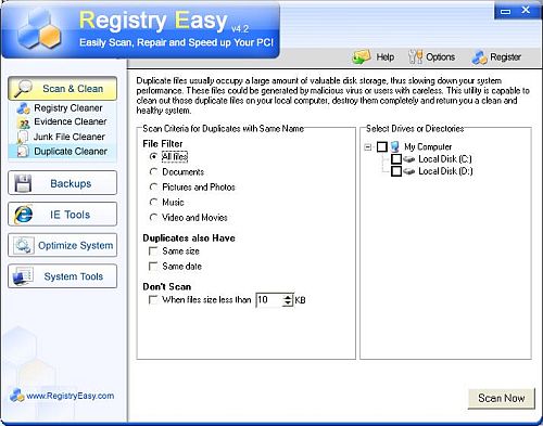 Registry Easy Duplicate File Cleaner