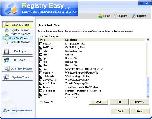 Registry Easy Junk File Cleaner