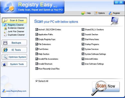 Registry Easy Scan Options