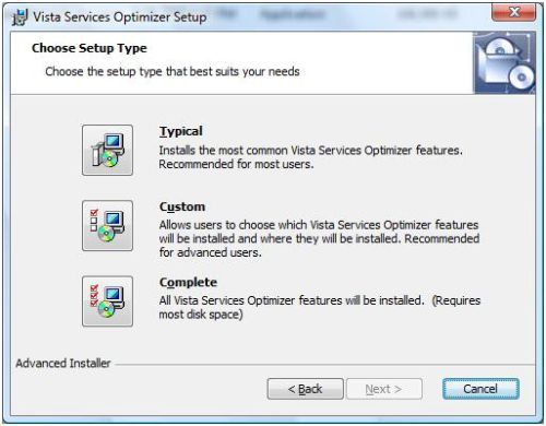 Typical Install Install Vista Service Optimizer