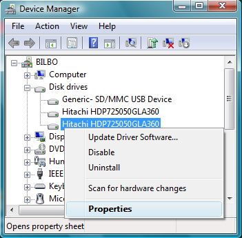 Vista Hard Disk Devices Vista Hard Disk Properties