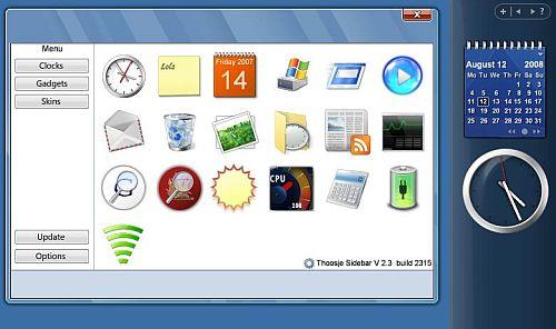 Sidebar in Windows XP. Simply click one of the gadgets to add it to the 