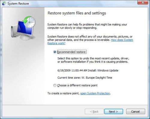 System Restore in Windows Vista