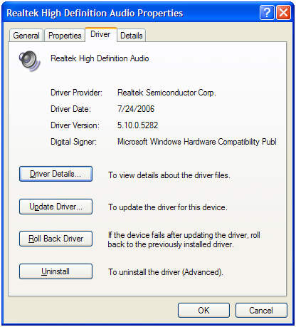 Audio device driver details