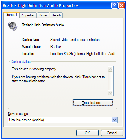 Audio device properties