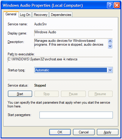 Windows audio service properties