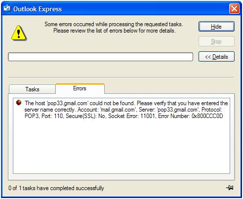 Unable to send and/or receive e-mail in Outlook Express 