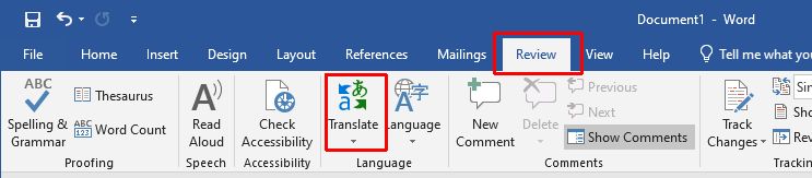 Use translate in Word