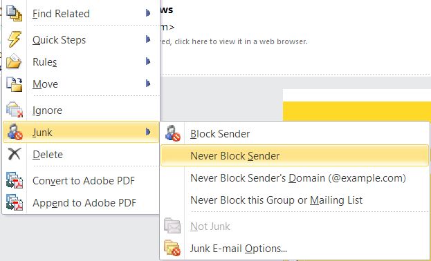 Outlook never block sender