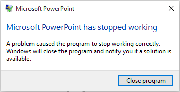 powerpoint crashes in presentation mode