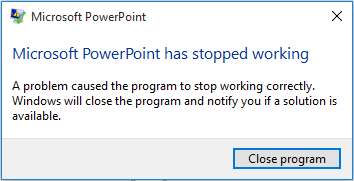 powerpoint crashes presentation mode