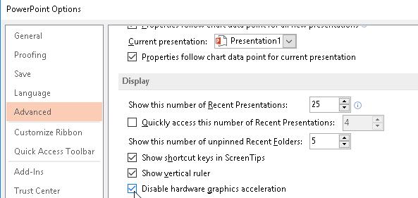 powerpoint crashes in presentation mode