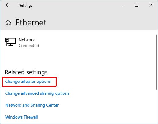 Windows 10 Change adpater options