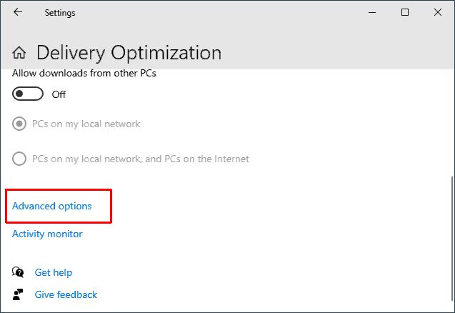 Windows Updated Delivery Optimization Options
