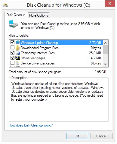 Disk Cleanup Selections