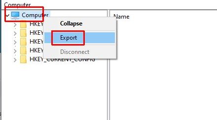 Export registry backup